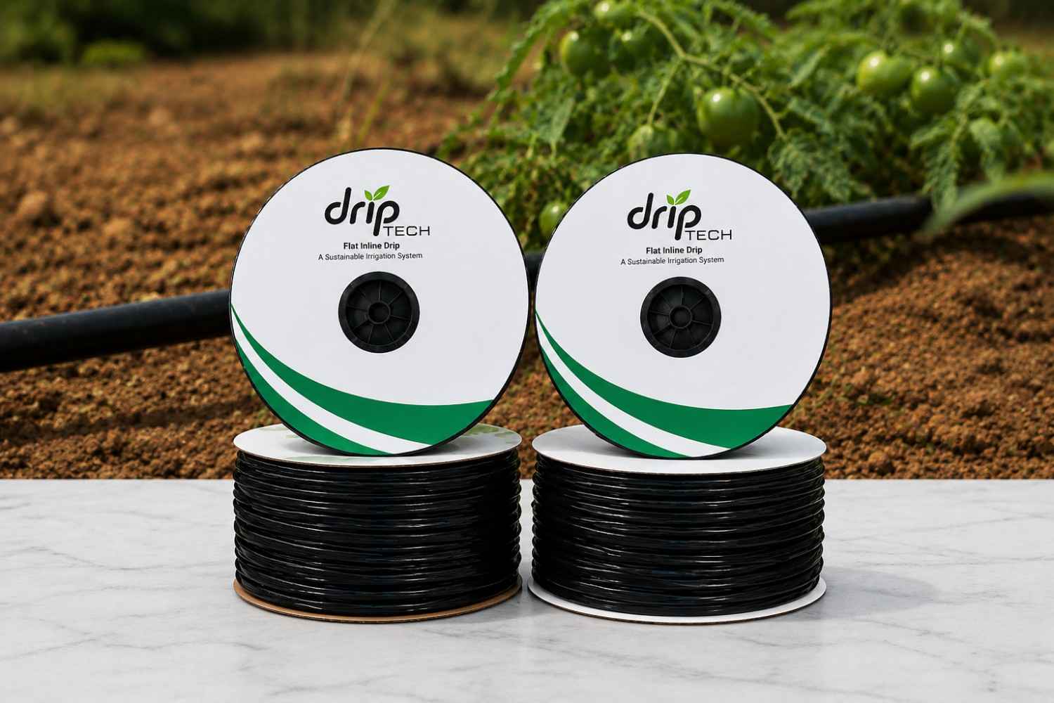 Dripline irrigation pipe in field