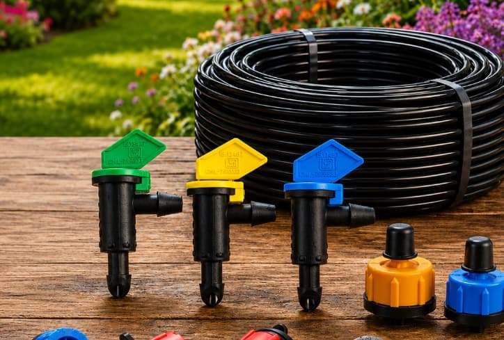 Close-up of irrigation dripper watering plants