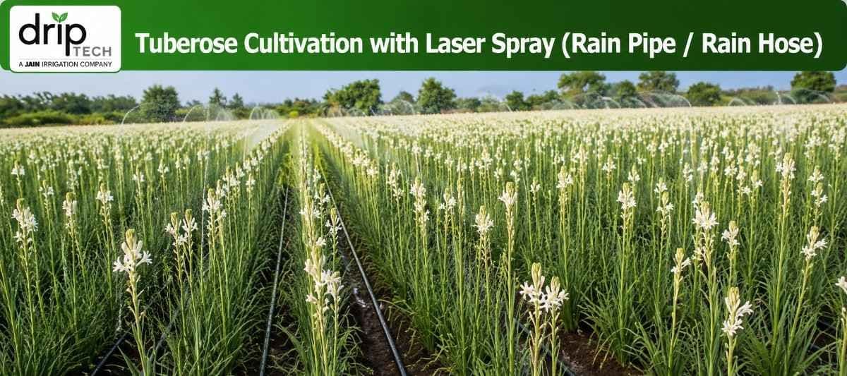 Rain Pipe and Rain Hose irrigation system for tuberose cultivation