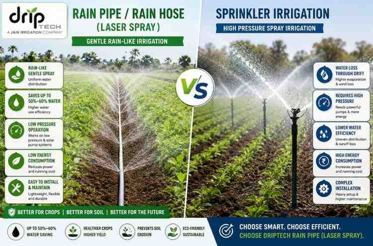 Comparison of Rain Pipe, Rain Hose and Sprinkler Irrigation systems for agriculture