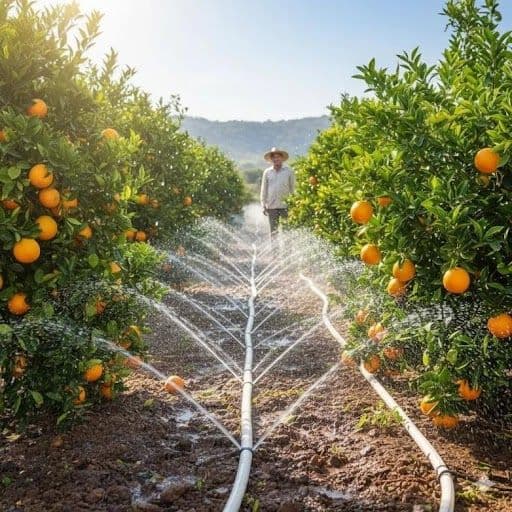 Rain Pipe and Rain Hose irrigation system cooling crops during summer using Laser Spray technology